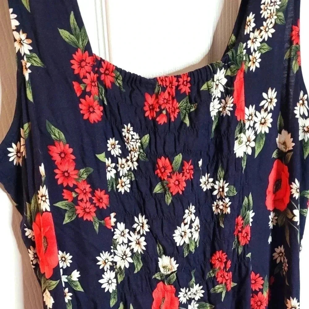 Gayla Bentley Floral Sleeveless Maxi Smock Dress Navy Red White - Picture 7 of 9